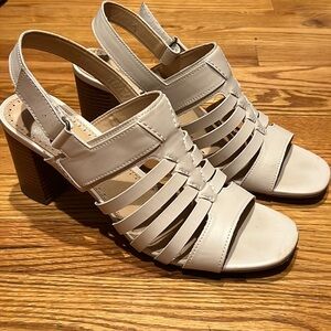 Cream block heel sandals